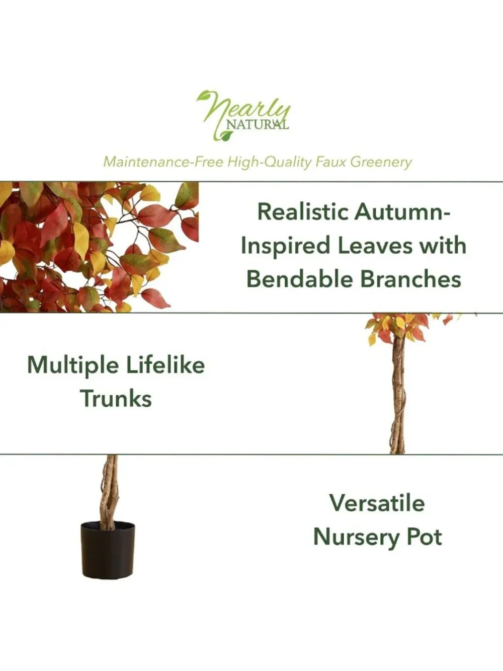 7ft Autumn Ficus Artificial Fall Tree - Lifelike Home Decor for Seasonal